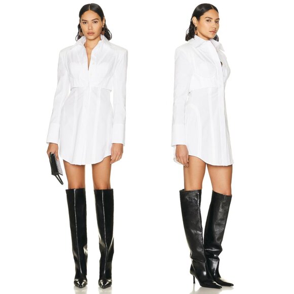 NWT Balmain Mini Shirt Dress Button Down Cotton Poplin White Sz 40 - Picture 1 of 9